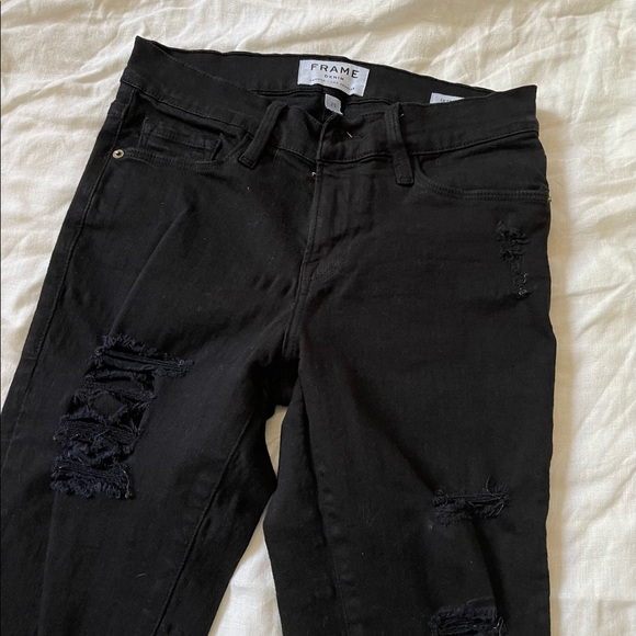 Frame Le Skinny De Jeanne Black Jeans Mid Rise Distressed 25 - Picture 4 of 6